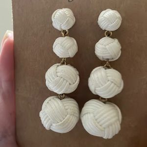 J Crew faux gold accent white fabric braided earrings